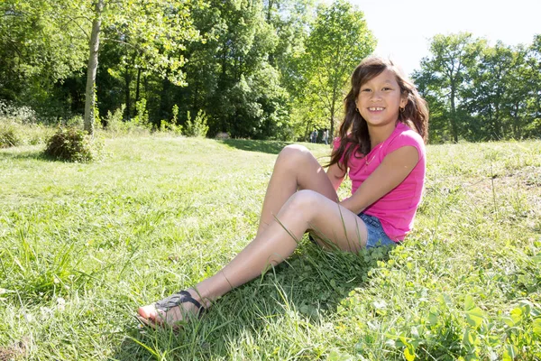 Girl with long hair and smile outdoor — Stock Photo, Image