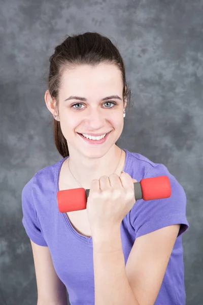 Haltere Mão Para Muito Jovem Menina Esporte Fitness Mulher — Fotografia de Stock