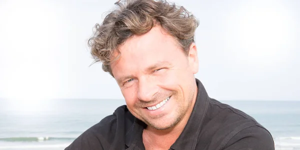 Handsome Middle Aged Man Smiling Beach — Stock Photo, Image