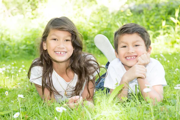 Irmã Irmão Adoráveis Crianças Felizes Livre Dia Verão América Sul — Fotografia de Stock