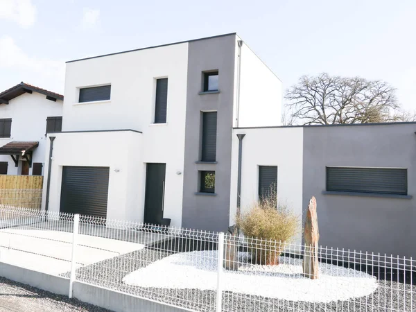 Neubau Haus Grau Und Weiß Modernen Wohn Und Designstil