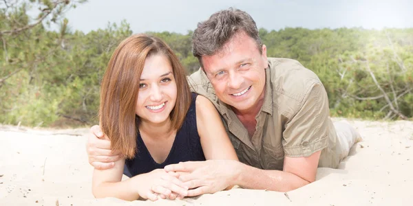 Love Couple Lying Dunes Sand Beach Summer — Stock Photo, Image