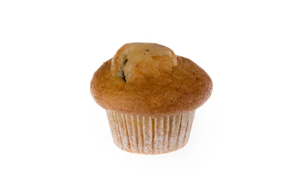 Heerlijke Chocolate Chip Muffin Cup Cake Close Geïsoleerd Witte Achtergrond — Stockfoto