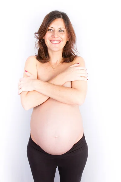 Mulheres Grávidas Nuas Fundo Branco — Fotografia de Stock