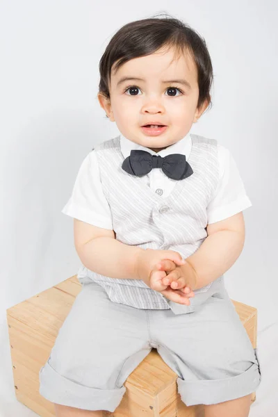 Applause Little Kid Boy Sit Bow Tie Child — Stock Photo, Image