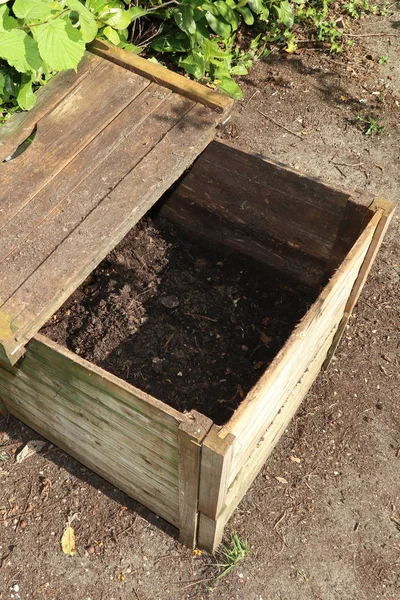 Pila Compost Preparada Caja Madera Cubo Abierto — Foto de Stock