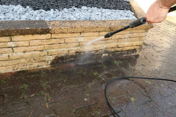 Exterior Cleaning Building Cleaning High Pressure Water Jet — Stock Photo, Image