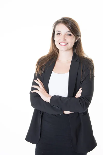 Formally Dressed Business Woman Looking Camera Her Arms Crossed While — Stock Photo, Image