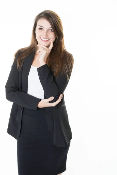 Successful Beauty Cute Business Woman Looking Confident Smiling — Stock Photo, Image
