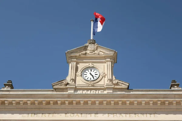 Symbol of the french republic city hall with france flag