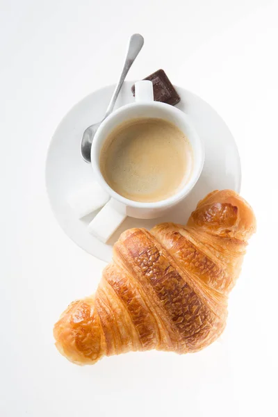 Arriba Ver Café Una Taza Blanca Con Trozo Azúcar Chocolate — Foto de Stock