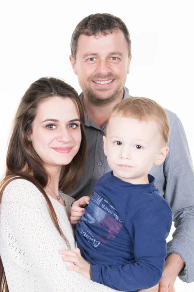 Mooie Familie Blij Met Jonge Moeder Jongen Zoon Knappe Vader — Stockfoto