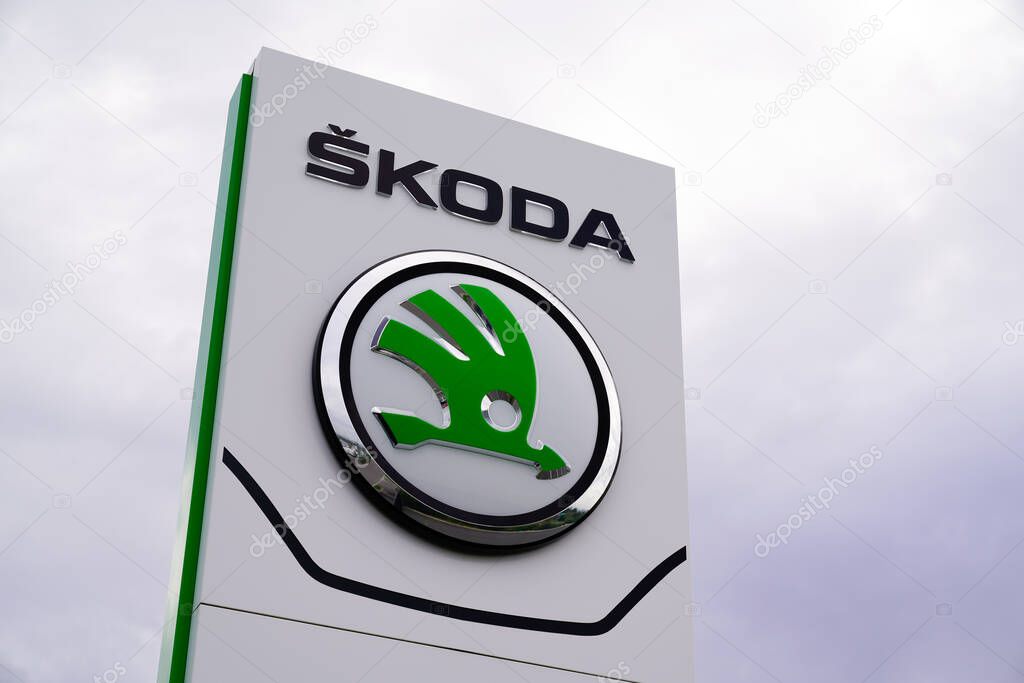 Bordeaux , Aquitaine / France - 10 30 2019 : Skoda dealership sign shop logo front of store showroom Czech automobile manufacturer Volkswagen Group