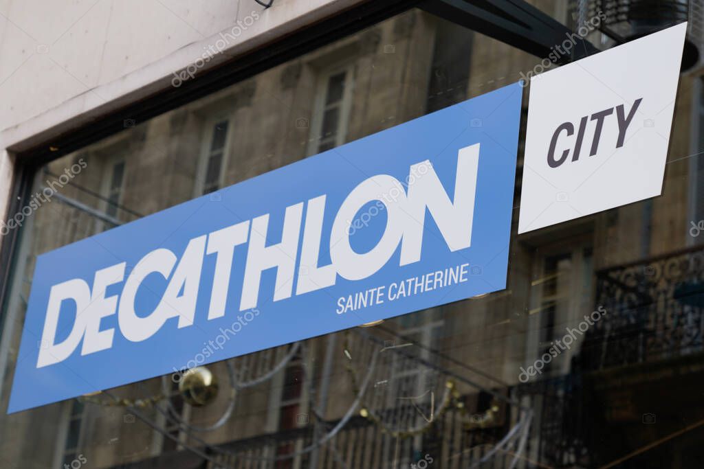 Bordeaux , Aquitaine / France - 10 30 2019 : decathlon city sign store logo in shop building bordeaux town sporting goods retailer brand