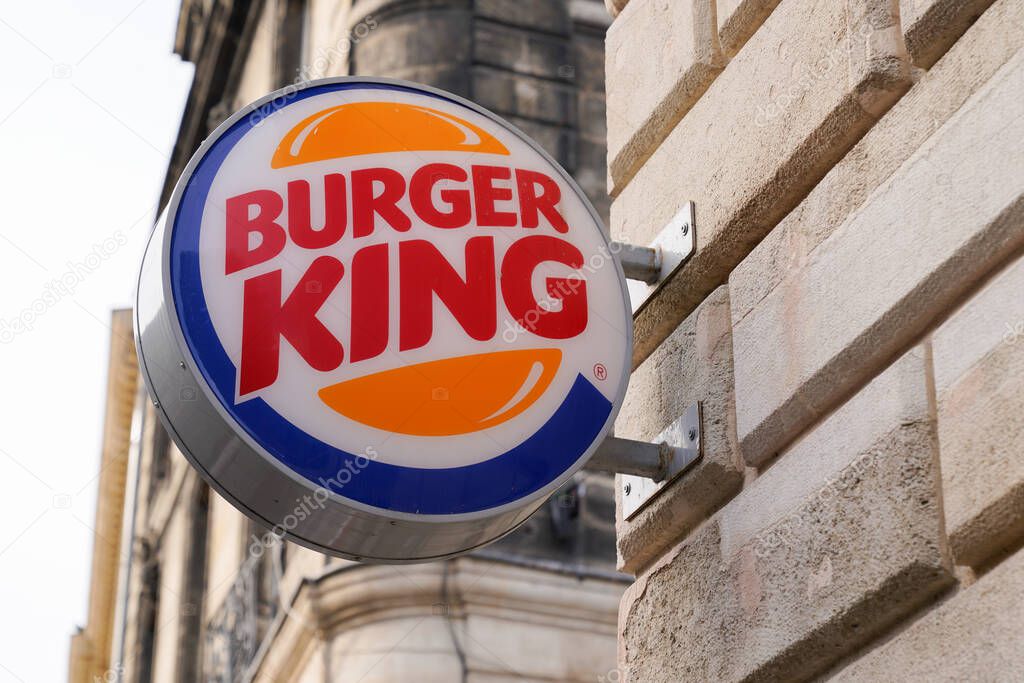 Bordeaux , Aquitaine / France - 10 30 2019 : Burger King sign on store restaurant fast food franchise shop logo