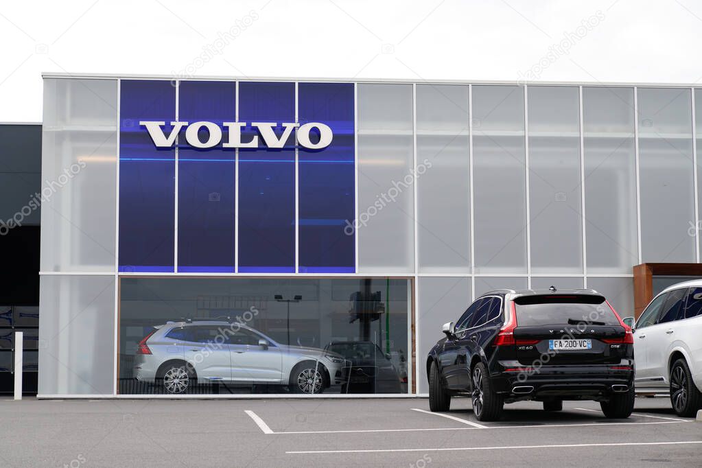 Bordeaux , Aquitaine / France - 10 30 2019 : Volvo Automobile logo sign store Dealership car park shop