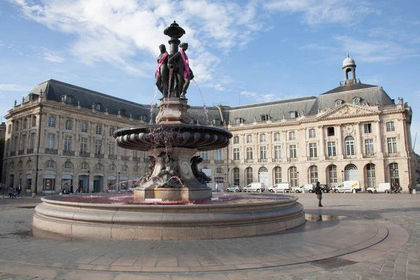 Μπορντό Ακουιτανία Γαλλία 2019 Μπορντό Place Bourse Famous Square Fountain — Φωτογραφία Αρχείου