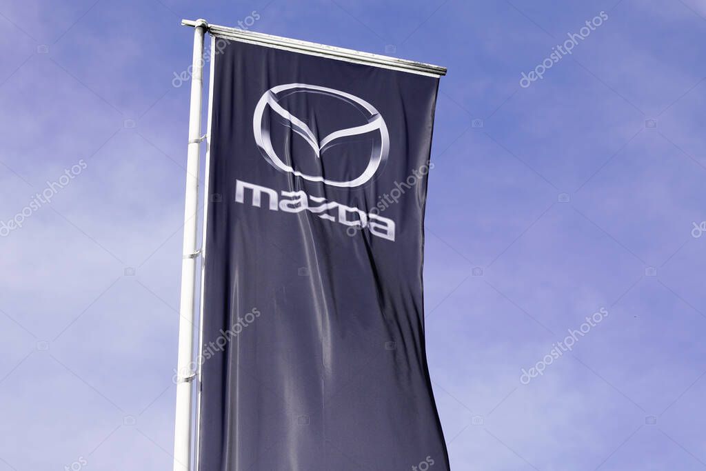Bordeaux , Aquitaine / France - 10 02 2019 : Mazda Automobile Dealership shop flag car sign logo store Japanese automaker vehicle