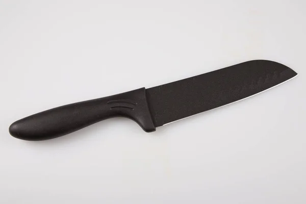 Coltello Cucina Nero Chef Tavolo Grigio Bianco — Foto Stock