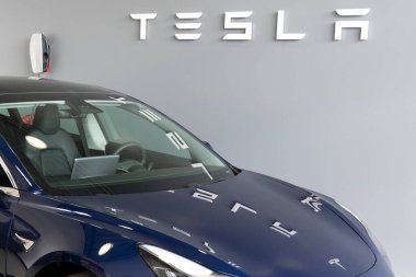 Bordeaux, Aquitaine / Fransa - 11 07 2019: Tesla araba markalı amblem mağazası galerisi galerisi elektrikli taşıt mağazası