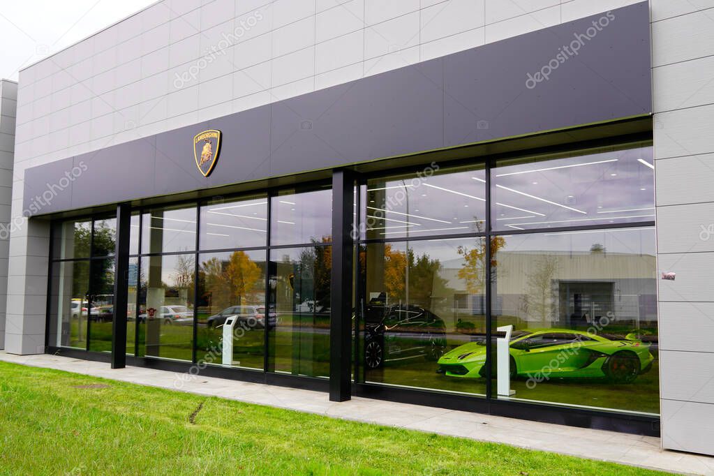 Bordeaux , Aquitaine / France - 11 18 2019 : Lamborghini dealership luxury sport car store showroom sign logo automobile supercar shop