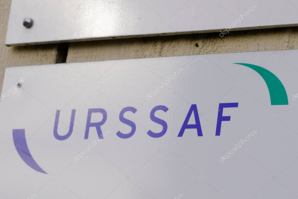 Bordeaux , Aquitaine / France - 11 19 2019 : urssaf logo sign network office organizations to collect employee and employer social contributions security