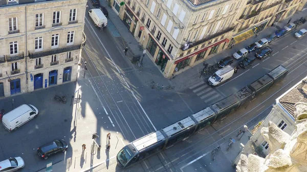 Bordeaux Aquitaine France 2019 Modern City Tramway Top Aerial View — Stock Photo, Image