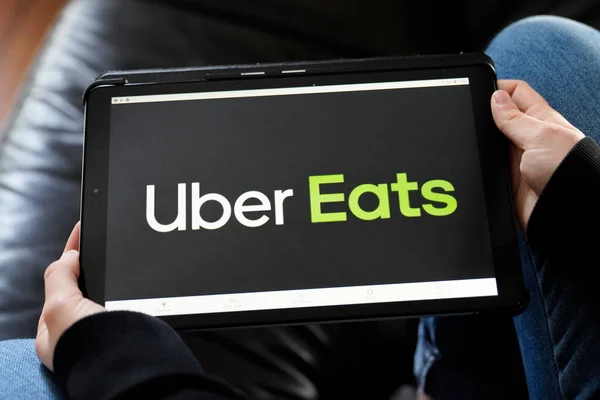 Bordeaux Aquitaine Frankrijk 2019 Uber Eats Sign Logo Tablet Home — Stockfoto