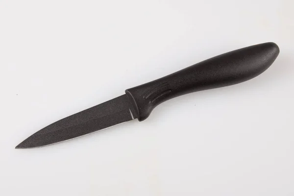 Cuchillo Oficina Pequeño Negro Aislado Sobre Fondo Blanco —  Fotos de Stock