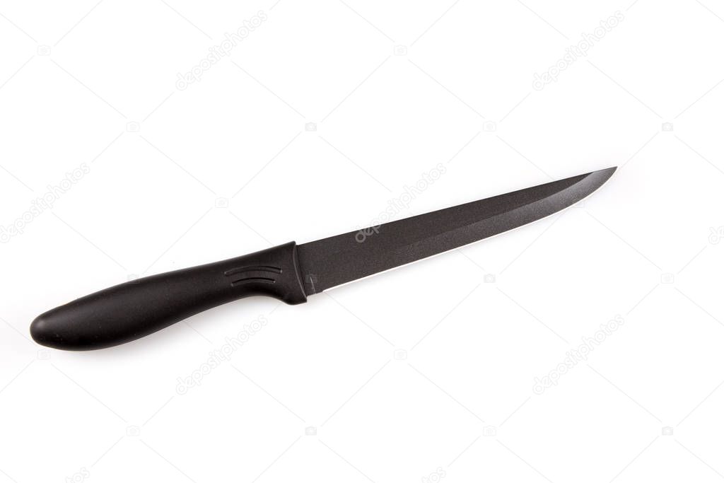 black long kitchen knife on white background