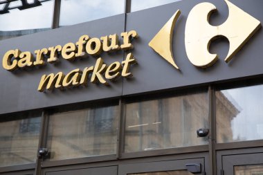 Bordeaux , Aquitaine / France - 11 30 2019 : Carrefour market logo shop market sign store supermarket brand