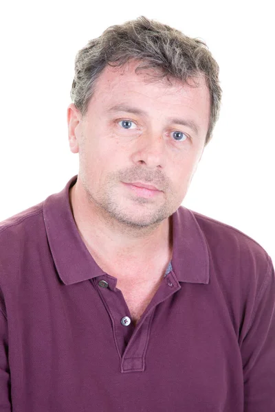 Retrato Hombre Caucásico Sonrisa Aislada Sobre Fondo Blanco Mirando Cámara —  Fotos de Stock