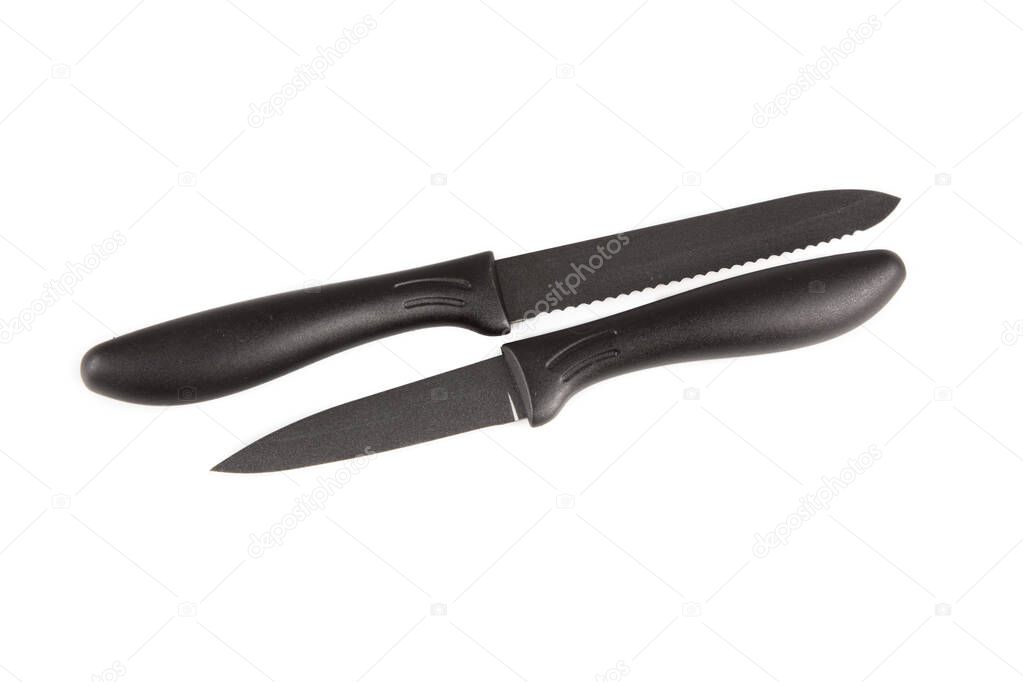 set of two black knives real cut out isolated white background