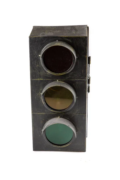 Traffic Light Isolated Ancient Old Vintage White Background — Stock Photo, Image