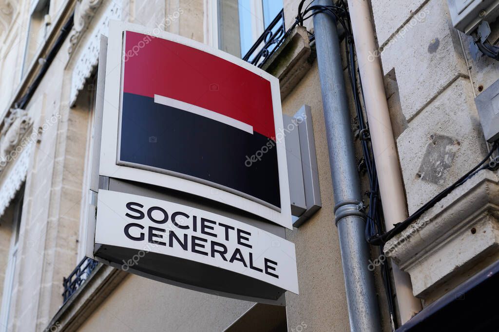 Bordeaux , Aquitaine / France - 12 04 2019 : Societe Generale sign office store bank logo