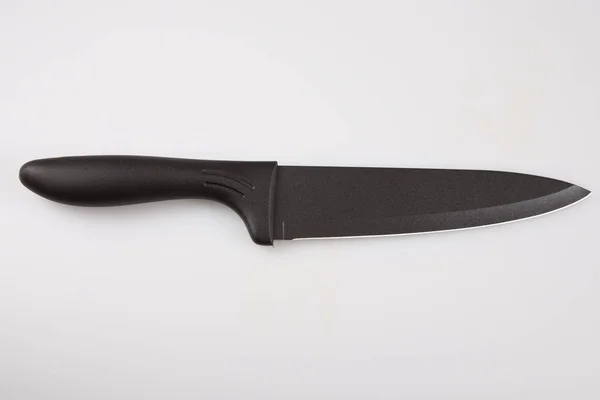 Butcher Black Kitchen Knife Isolated White Background — Stock Photo, Image