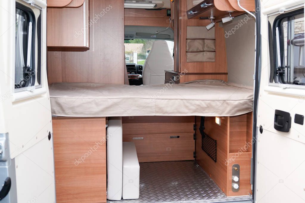 interior of Camper van arranged for vanlife holidays