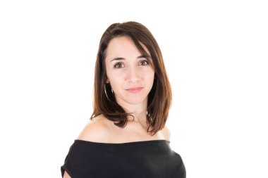 Beyaz arka planda güzel 30 'lu yılların esmer kadın portresi