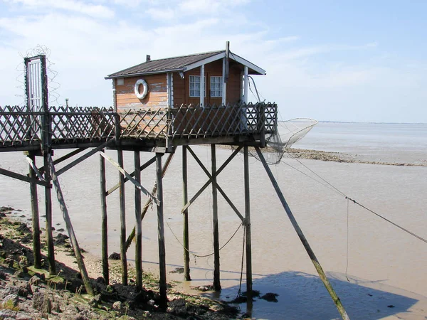 Cabaña Pescadores Madera Zancos Francia Cerca Burdeos Medoc — Foto de Stock