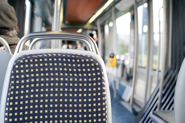 Interior passengers seat of modern city tram public land tramway transport