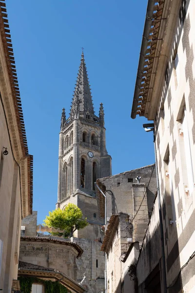 Kostel Ulici Saint Emilion Vesnice Regionu Bordeaux — Stock fotografie