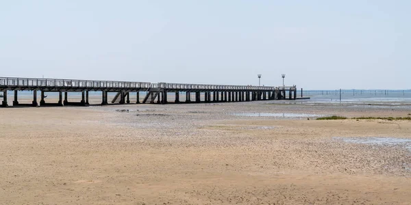 Bay of Arcachon pontoon Pier of Andernos les Bains in France in web banner template header panoramic