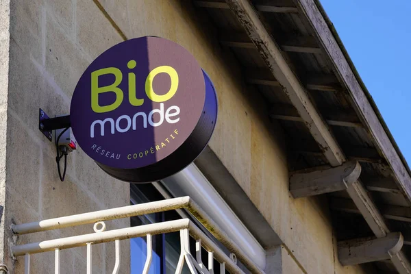 Bordeaux Aquitaine France 2020 Bio Monde Shop Biological Logo Sign — Stock Photo, Image