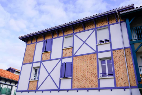 Typiskt Baskiskt Blått Hus Saint Jean Luz Baskien Frankrike — Stockfoto