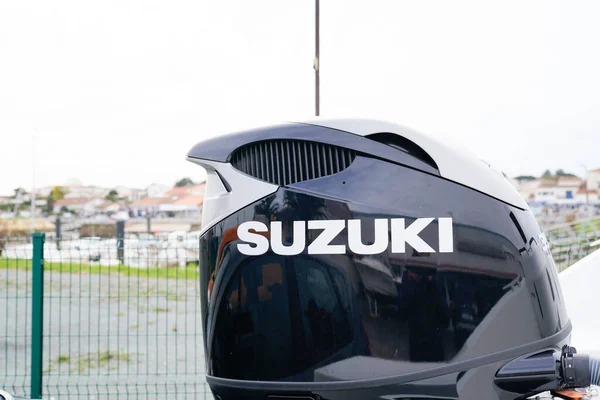 Bordeaux Aquitanien Frankreich 2020 Suzuki Logo Marke Außenbordmotor Motorboot — Stockfoto