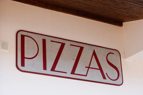 Pizzeria Pizzas Sign Words Painted Restaurant Shop Wall Italian Pizza — Stock Photo, Image