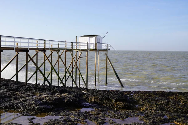 Vit Stuga Trä För Fiskare Flodgaronne Meschers Sur Gironde Atlantkusten — Stockfoto