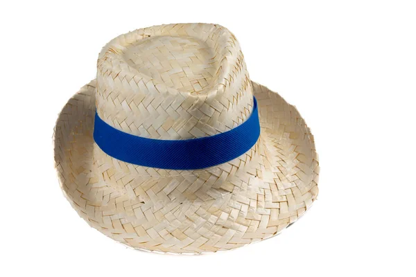 Vintage Summer Straw Hat Fashion Classic Blue Ribbon — 图库照片