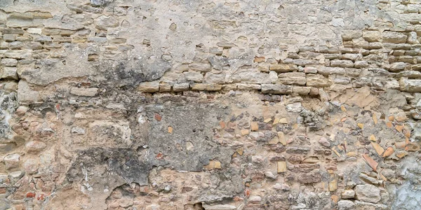 Stary Kamień Uszkodzony Fragment Ściany Zadrapaniami Pęknięciami Tekstury Tła — Zdjęcie stockowe