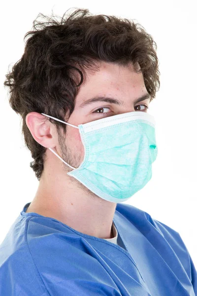 Homem Médico Coronavírus Covid Laços Proteção Máscara — Fotografia de Stock